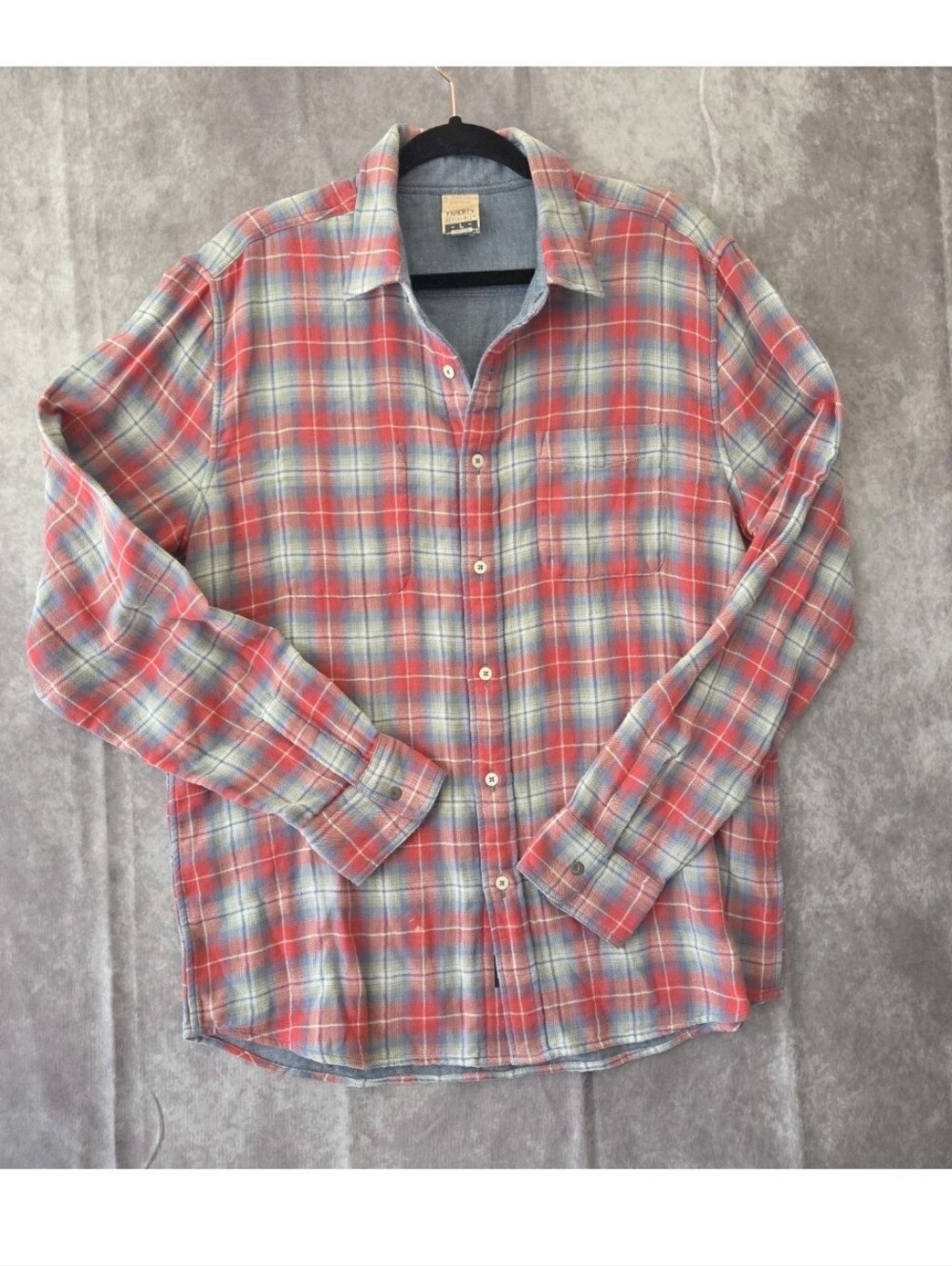 Faherty Brand Men's Reversible Flannel Shirt Size L Red Plaid & Denim Blue